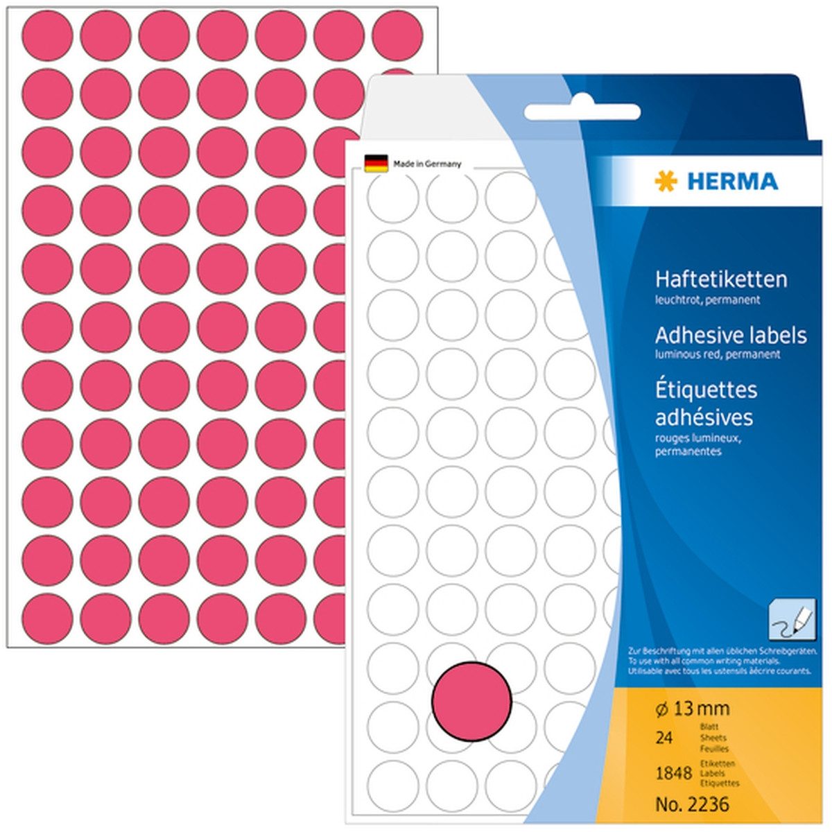 Etiketten Vielzweck-Etiketten 13mm leuchtrot VE=1848 Stück (10 Stück)