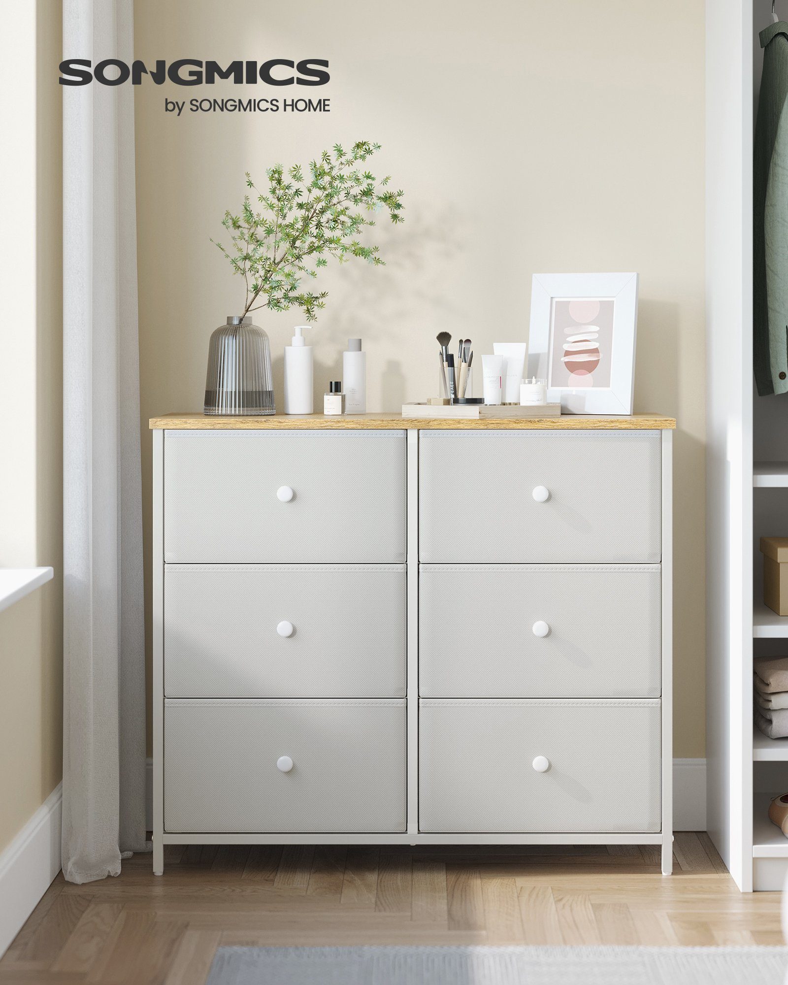 SONGMICS Kommode, Aufbewahrungsschrank mit 6 Stoffschubladen