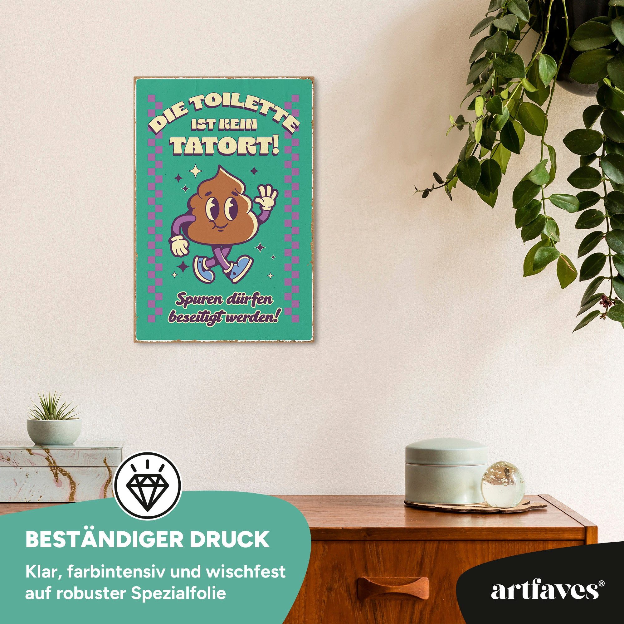 ARTFAVES Holzbild Schild mit Spruch - Die Toilette ist kein Tatort - Retro - witzige Spr
