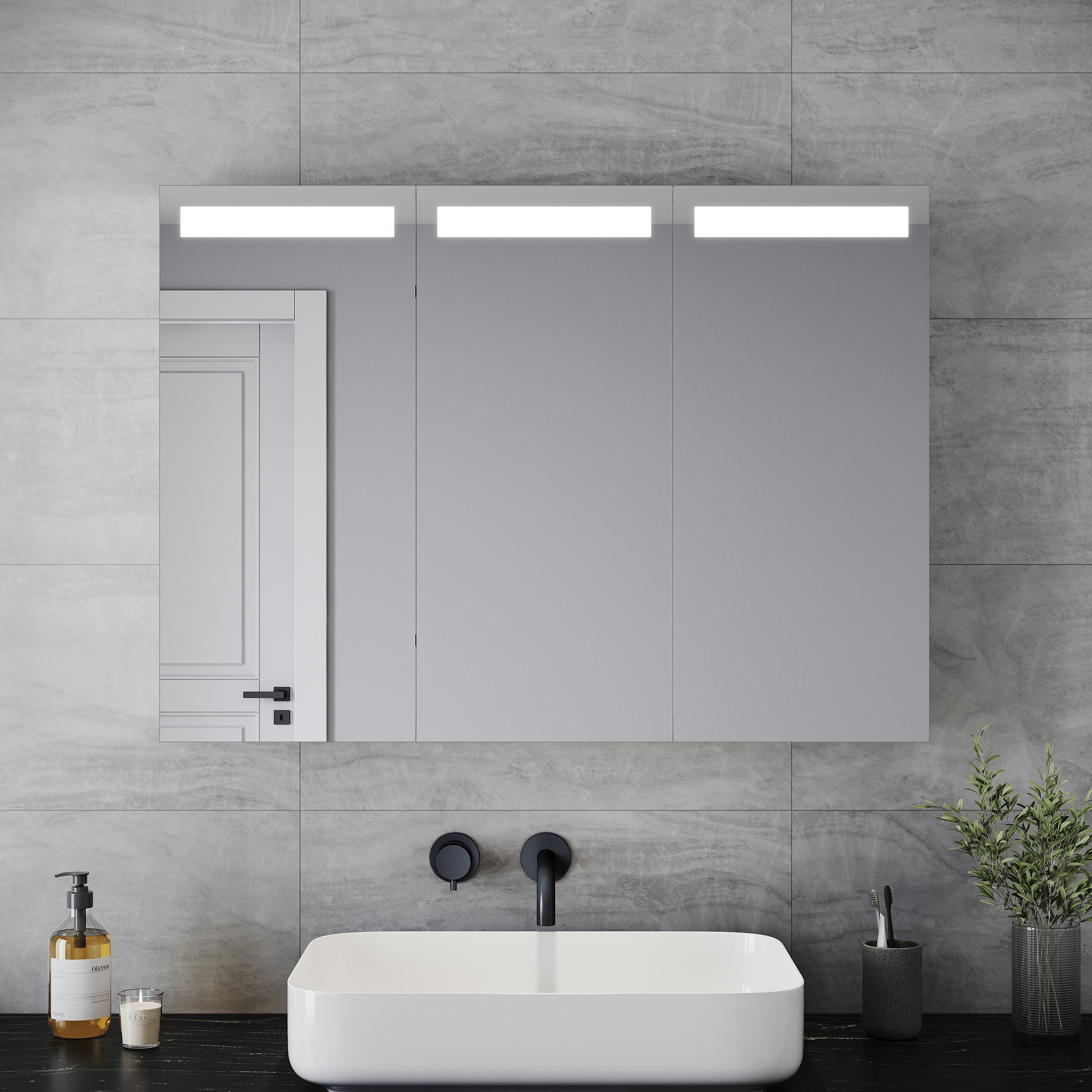 90x65x13cm verstellbare mit Steckdose Beleuchtung Spiegelschrank Bad Spiegelschrank LED SONNI Edelstahl Einlegeböden