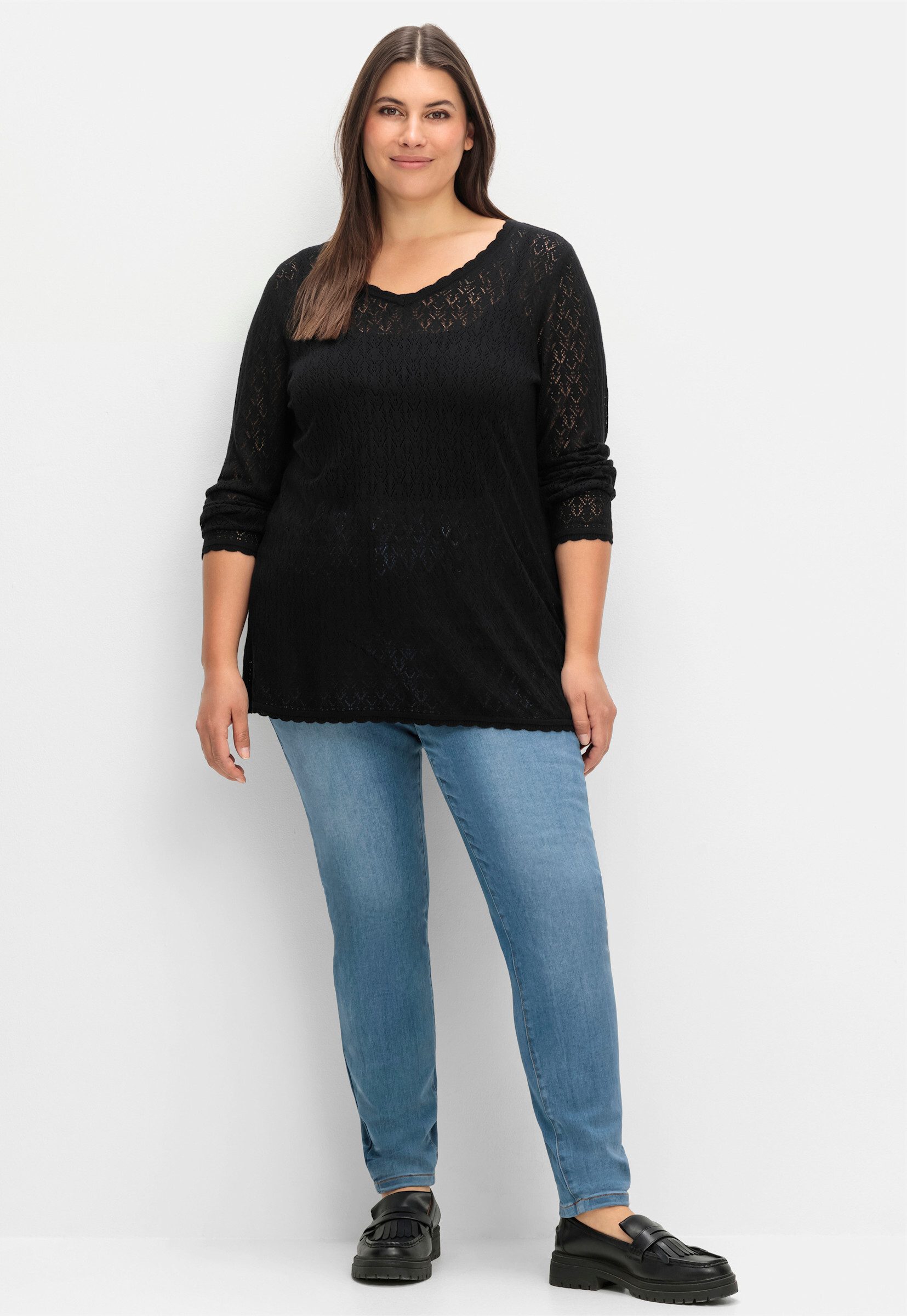 Sheego Strickpullover Ajourpullover . aus Ajourstrick, in leichter A-Linie günstig online kaufen