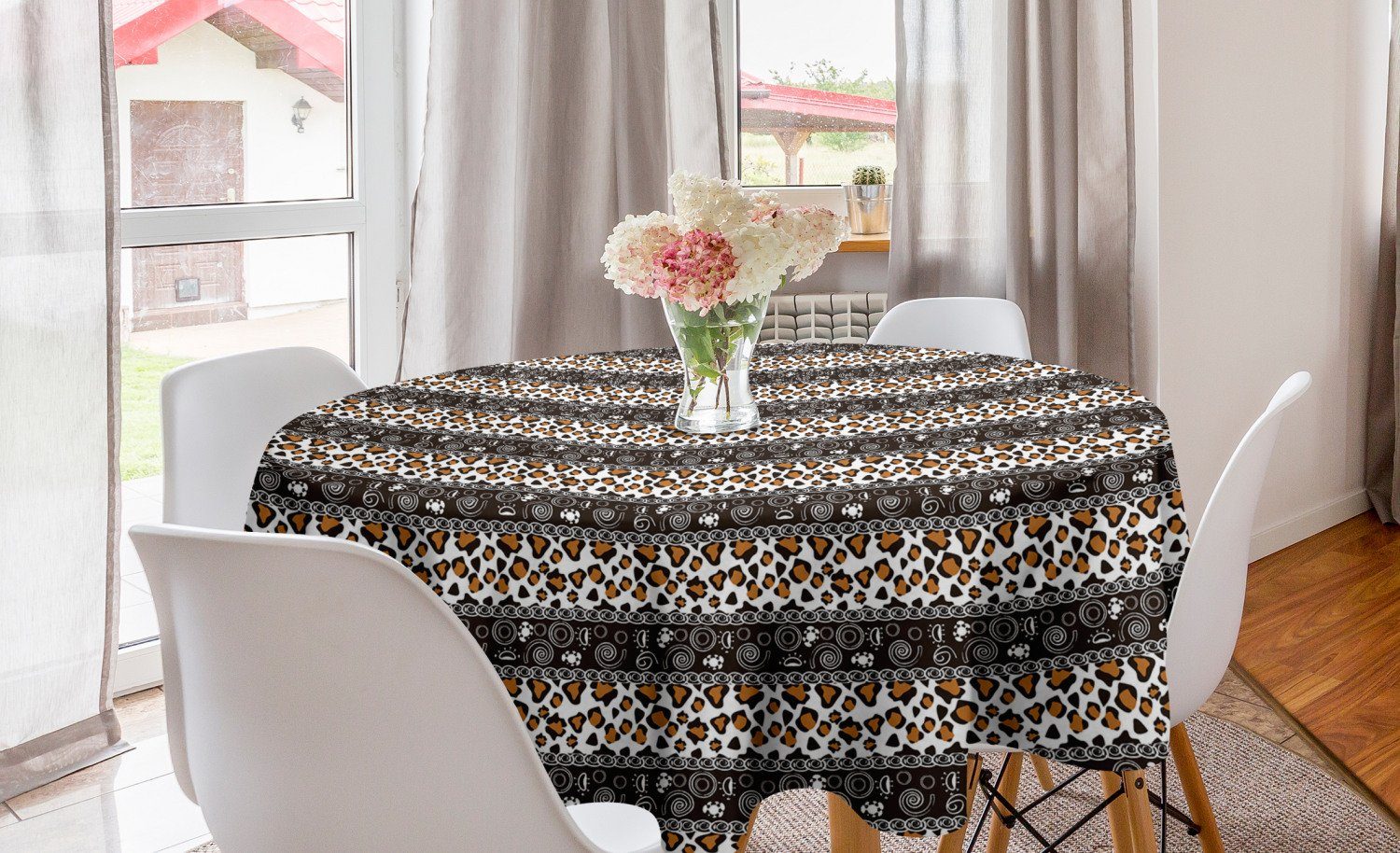 Abakuhaus Tischdecke Kreis Tischdecke Abdeckung für Esszimmer Küche Dekoration, afrikanisch Cheetah-Haut-Kreise