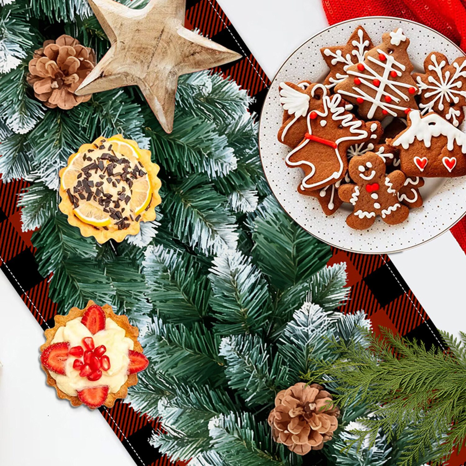 LAPAPRO Tischläufer Weihnachtlicher Leinen Tischläufer Druck, Festliche Tischdekoration