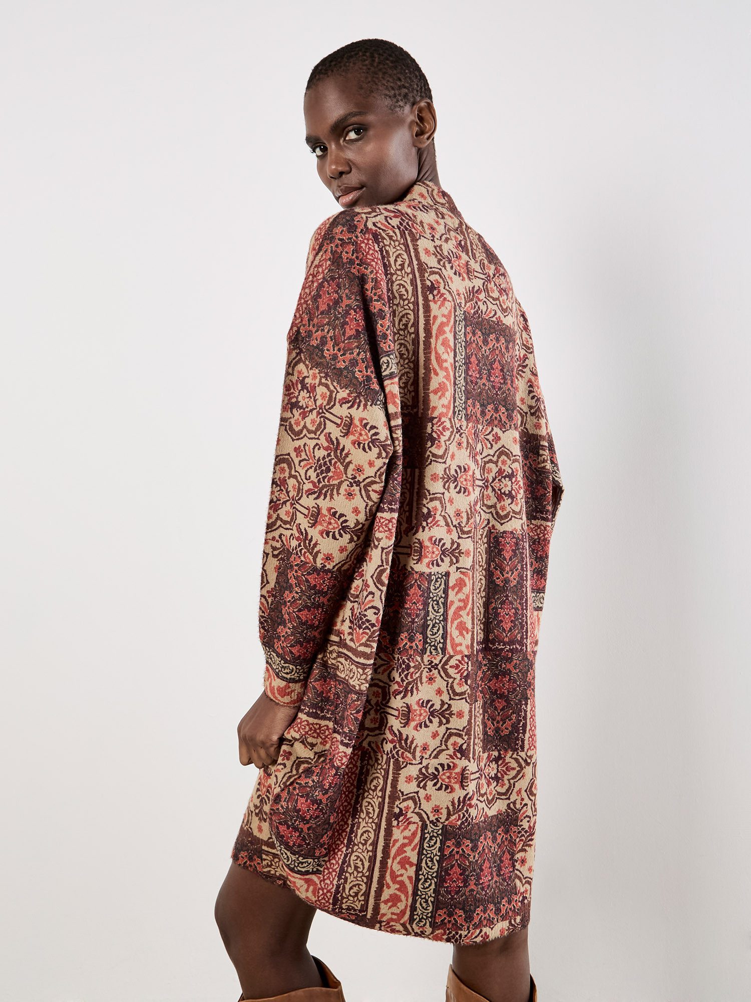 Apricot Druckkleid Cocoon-Kleid mit Ikat-Muster