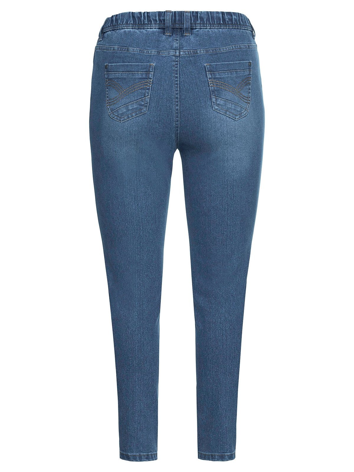 und Große light Gürtelschlaufen Größen used mit Sheego Gummibund Denim blue Stretch-Jeans