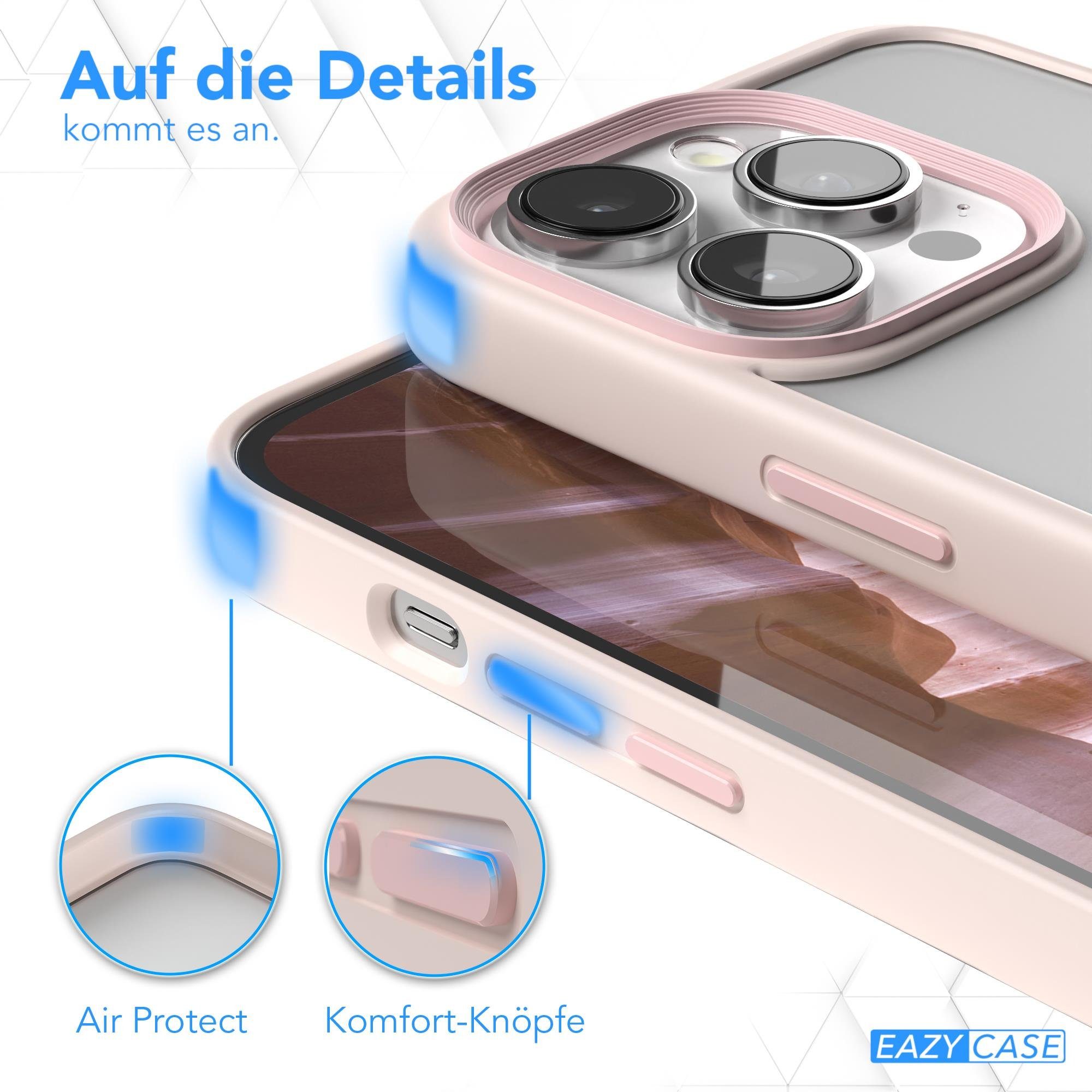 EAZY CASE Handyhülle Outdoor Case für Apple iPhone 14 Pro 6,1 Zoll, Hülle kompatibel mit Qi & Magsafe Transparent Backcover Rosé / Altrosa