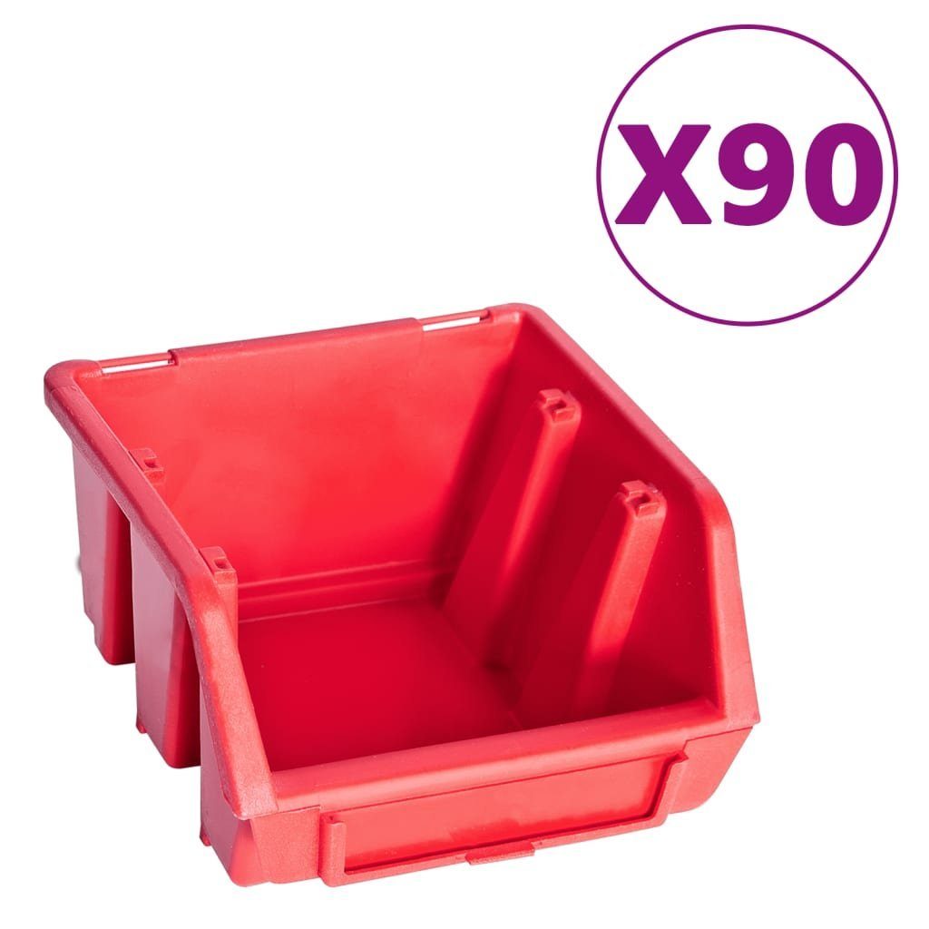 für St) Kleinteile Rot (1 Wandplatten vidaXL mit Behälter-Set Werkzeugbox Schwarz 96-tlg.
