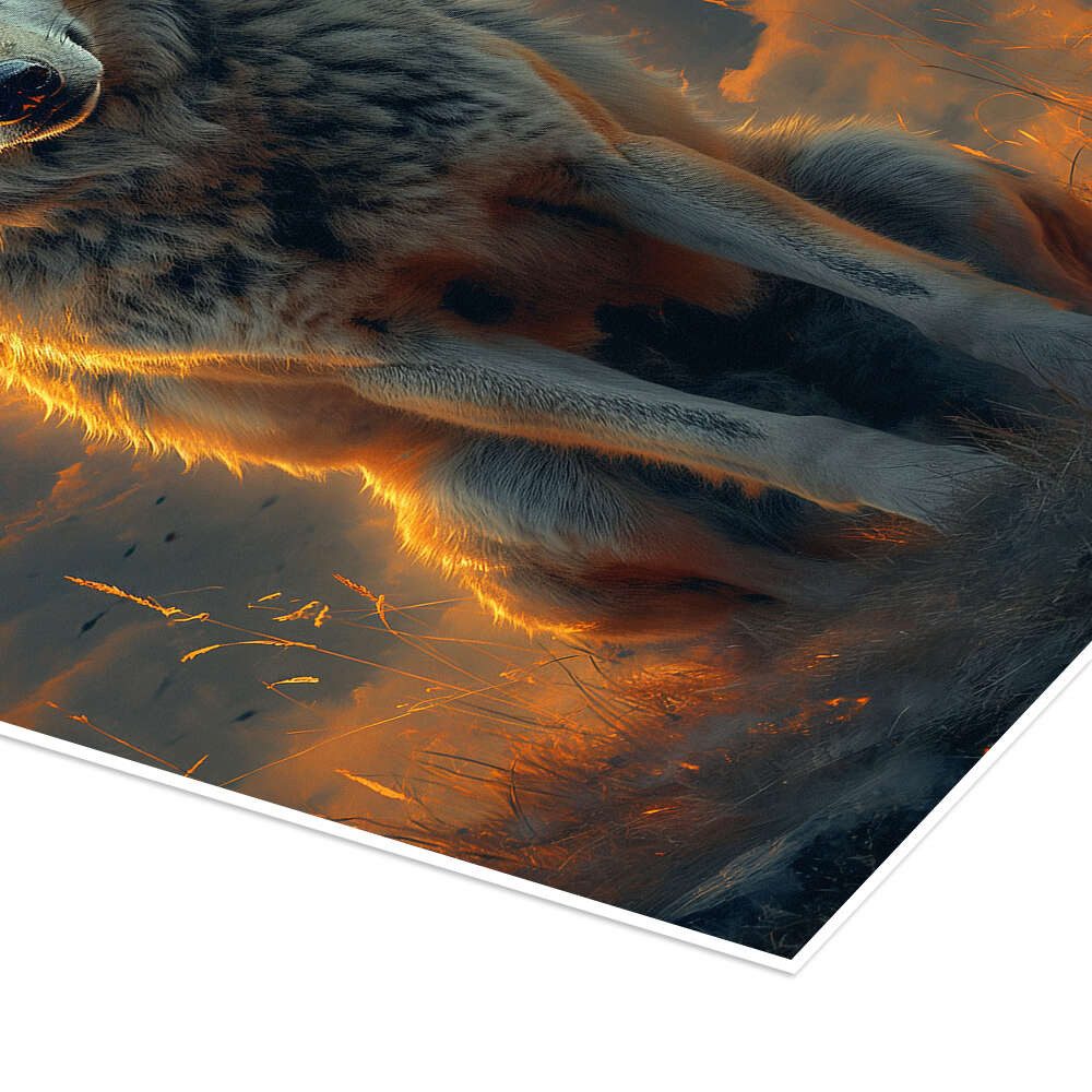 Posterlounge Wandbild Majestätischer Wolf unter einem feurigen Mond, Michael artefacti, erhältlich als Poster, Leinwandbild, Wandsticker oder Acrylglasbild – Bild 3 von 5