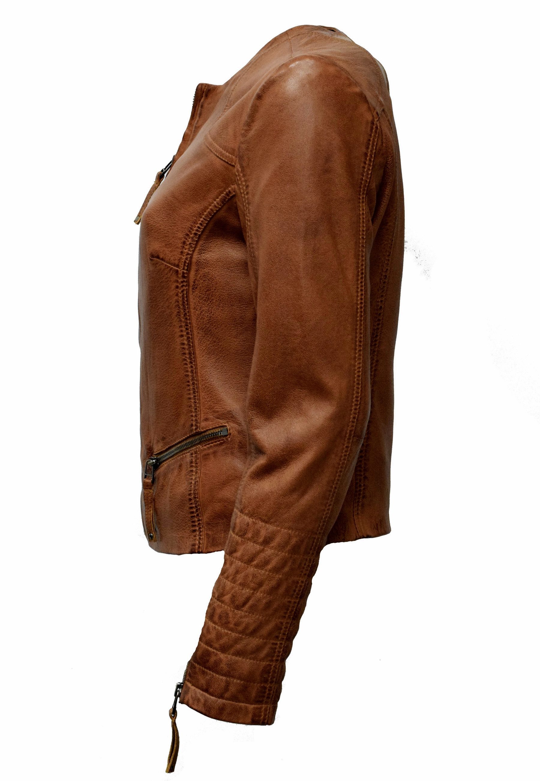 Zimmert Leather Lederjacke Bini washed Lammnappa, Knautschig, Cognac, Braun günstig online kaufen