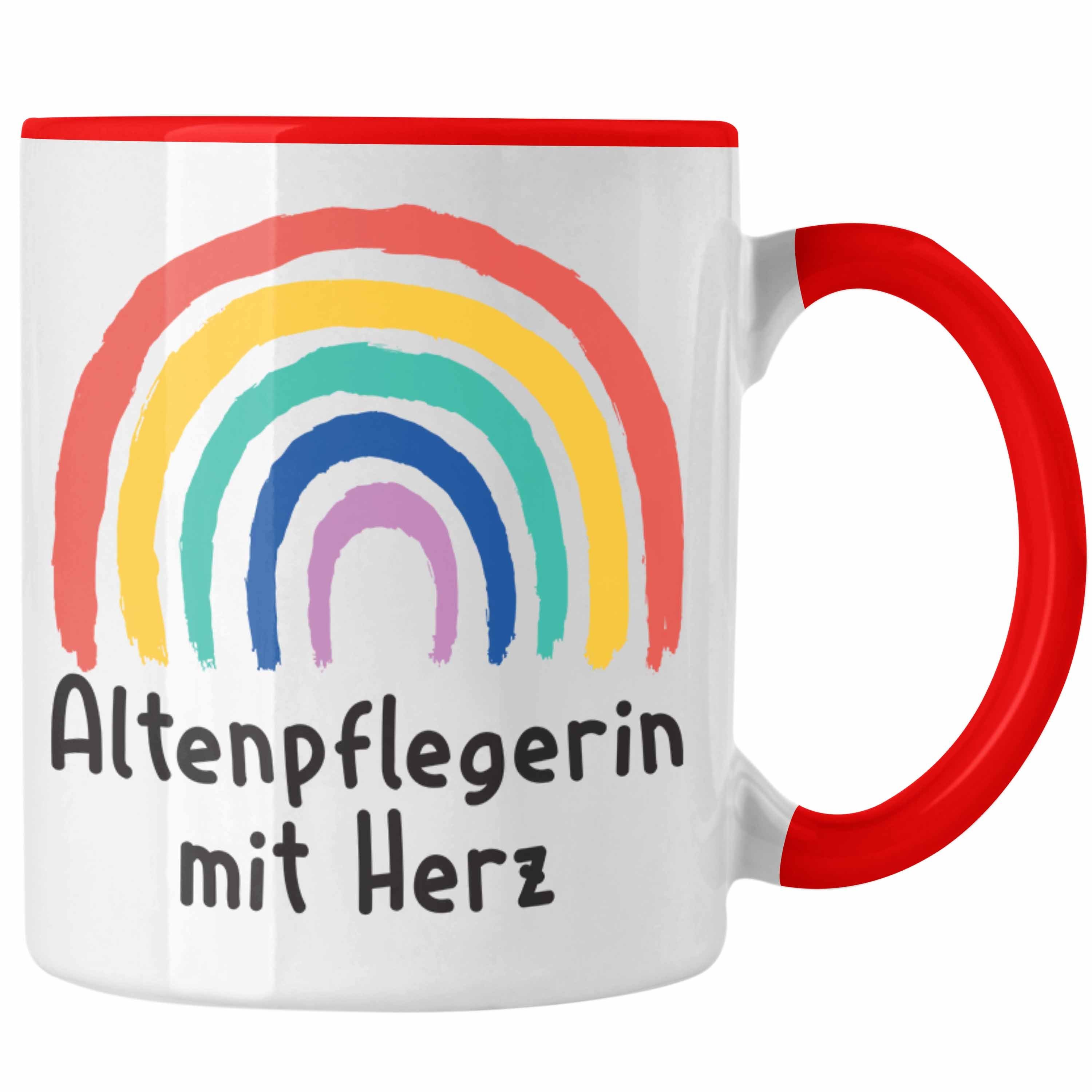 Trendation Tasse Trendation - Altenpflegerin mit Herz Tasse Geschenk mit Spruch Kaffeetasse Zubehör Dankeschön Rot