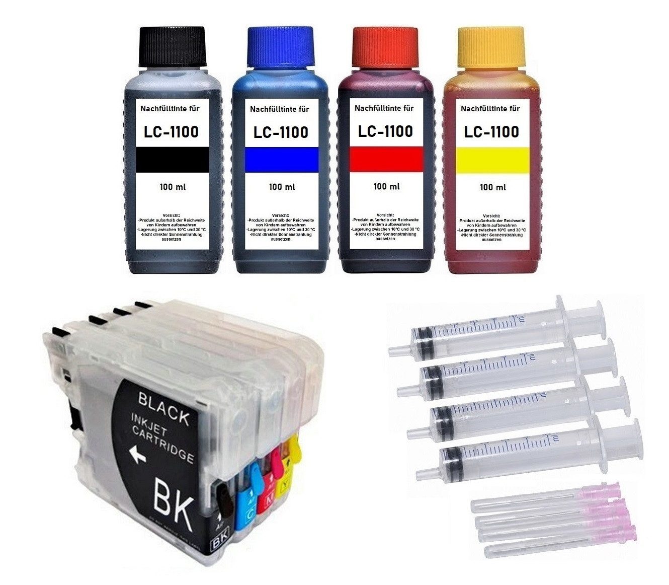 inkpro nachfüllbare Druckerpatronen LC-980, LC-1100 + 400 ml Nachfülltinte (für Brother, für Brother DCP-145, 163, 165, 167, 195, 197, 365, 373, 375, 377, 185, 383, 385, 387, 395, 585, 6690, J715, MFC-250, 255, 290, 295, 297, 490, 5490, 5890, 5895, 6490, 6690, 6890, 6890, 790, 795, 990, x)