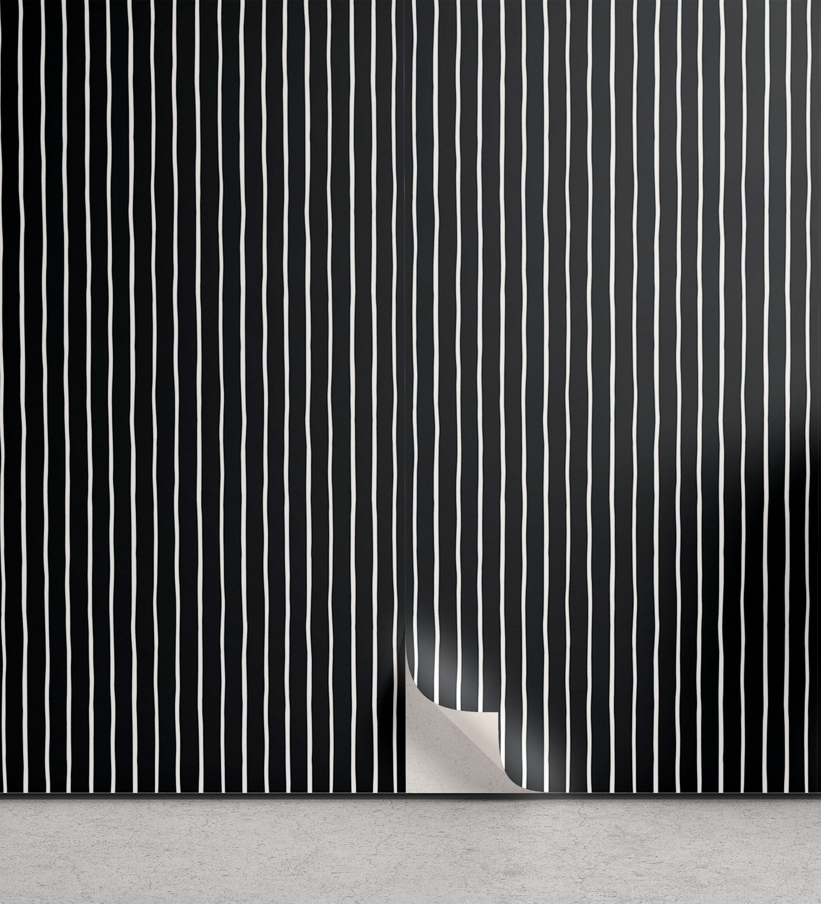Abakuhaus Vinyltapete selbstklebendes Wohnzimmer Küchenakzent, Nadelstreifen Schwarzweiss-Streifen