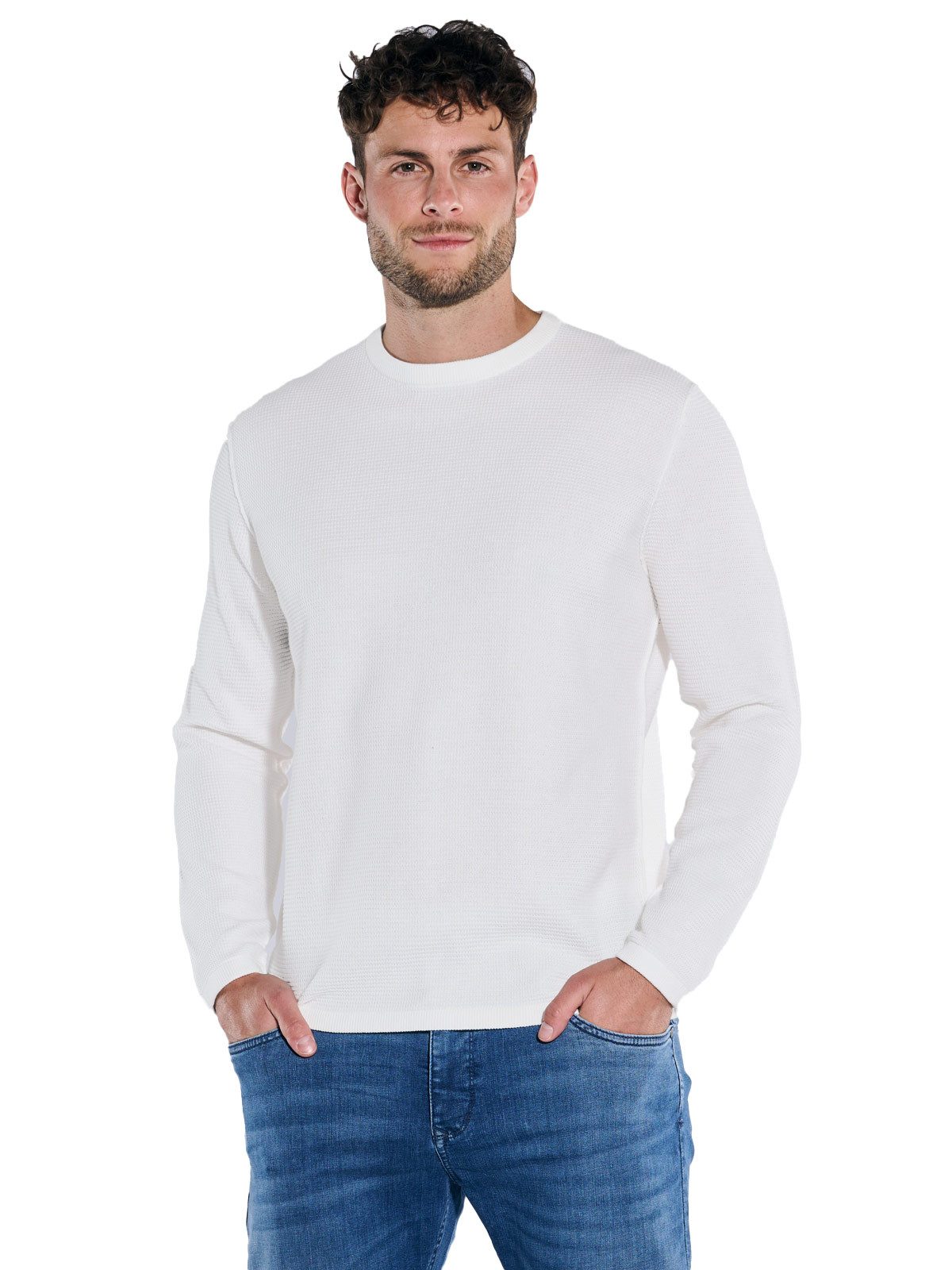 Engbers Rundhalspullover Herren Pullover regular, Naturweiss