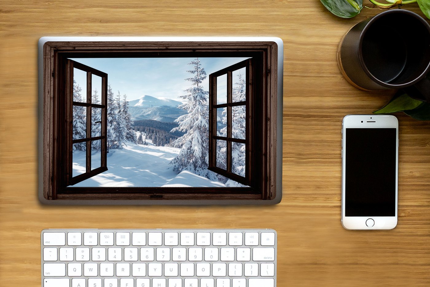Thumbnail - MuchoWow Laptop-Aufkleber Winter - Landschaft - Natur - Berg - Bäume - Aussicht - Ansichten, (1tlg), Laptop Folien Cover...