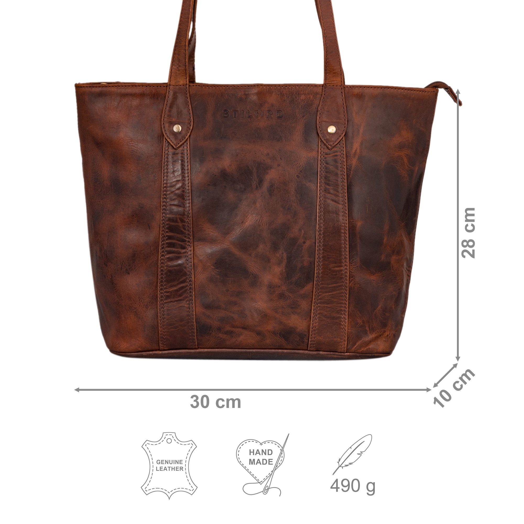 Mittelgroß "Svea" Damen - Elegante Handtasche porto STILORD Leder cognac Handtasche