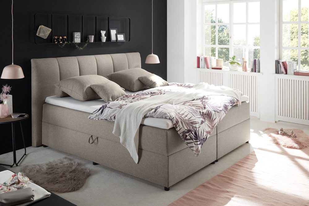 riess-ambiente Boxspringbett MARSEILLE 180x200cm taupe – mit Topper, Matratze & Bettkasten (Einzelartikel, 1-St), mit Stauraum, gepolstertes Kopfteil, modern, Tonnentaschenfederkern