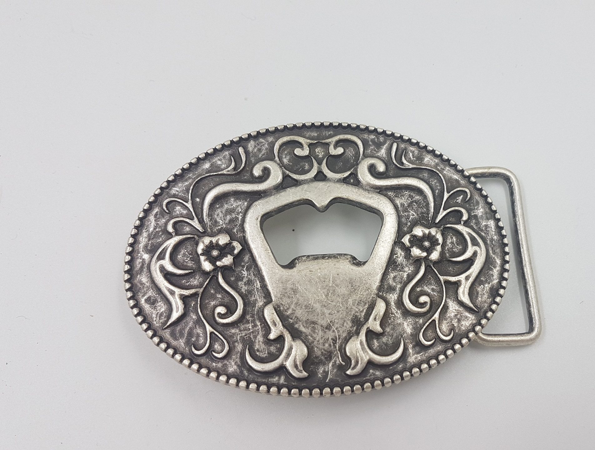 Pezzo D'oro Gürtelschnalle Wechselgürtel-Schnalle mit Flaschenöffner Altsilber Flaschenöffner - Kapselheber