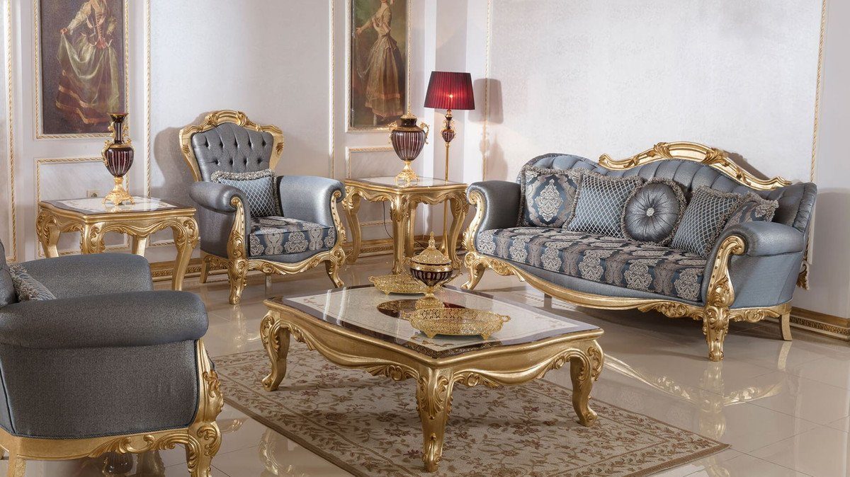 Casa Padrino Couchtisch - Möbel im Edel Barock Wohnzimmertisch - Prunkvoll & Barockstil Barock Prunkvoller Couchtisch Gold Weiß Massivholz - Braun / Luxus 