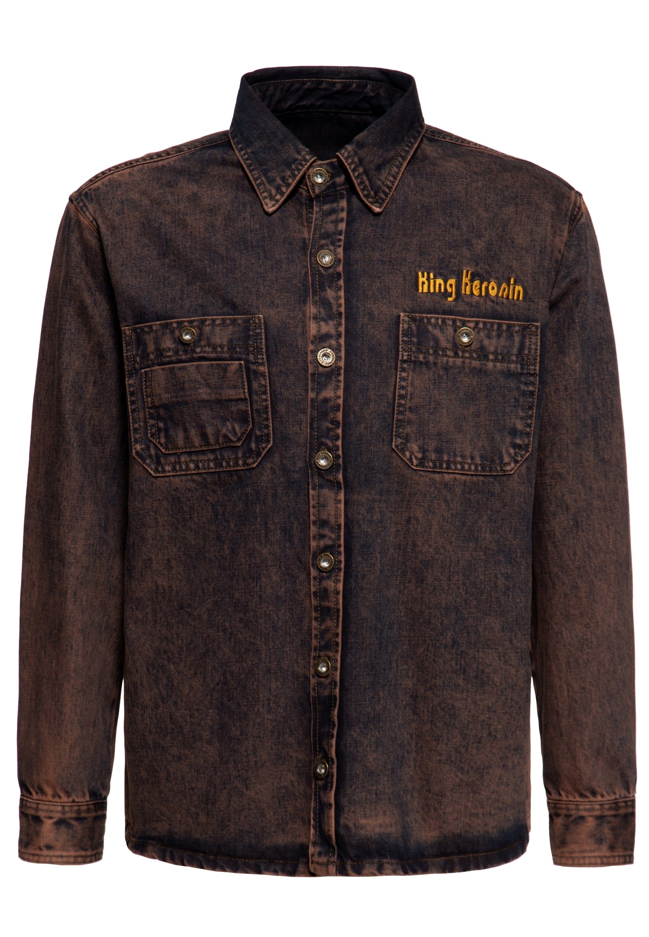 KingKerosin Kurzarmhemd Split The Road Vintage-Look dank Tint-Wash