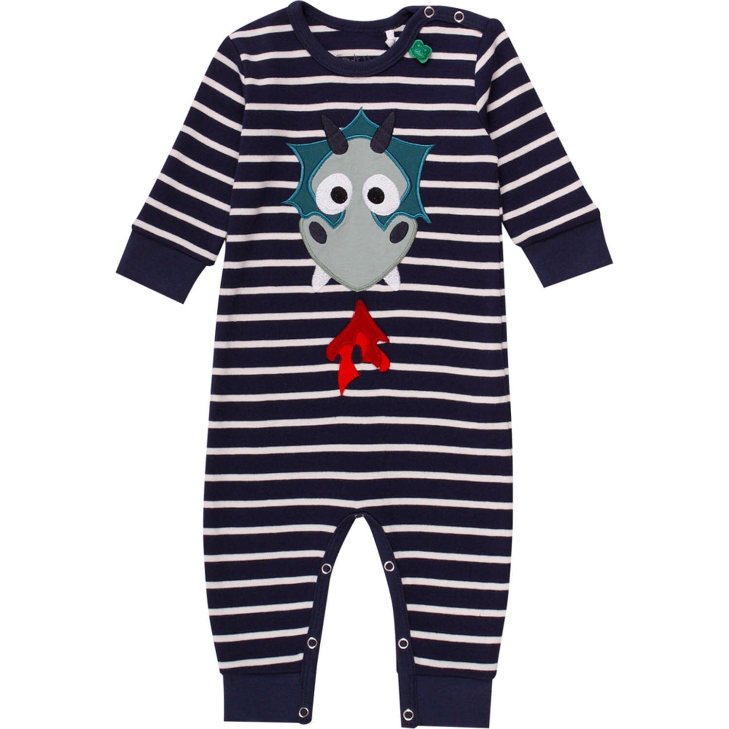 Fred's World by GREEN COTTON Strampler Fred's World Bodysuit Langarm-Strampler blau-weiß-gestreift mit Drache