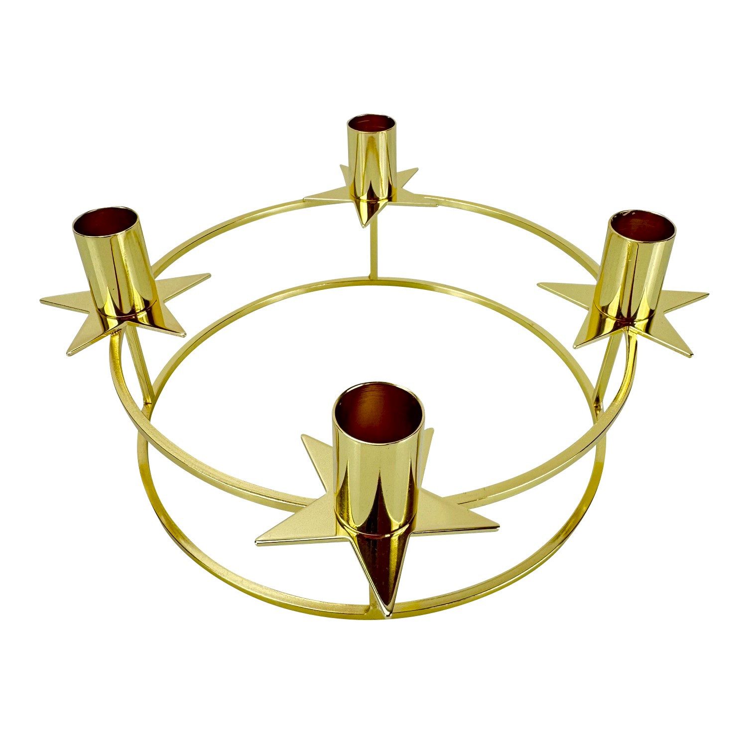 Online-Fuchs Kerzenständer für 4 Stabkerzen - moderner Kerzenhalter, Adventskranz aus Metall Gold (goldfarbig, Kerzenteller in Sternform), modern und zeitlos im Design