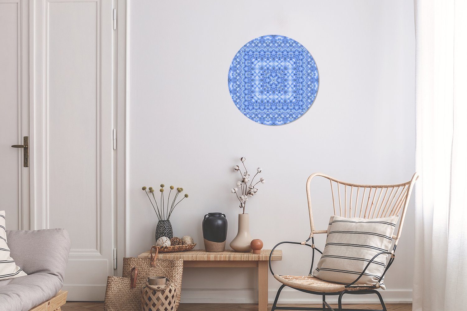 MuchoWow Wandsticker Persischer Teppich Tapetenaufkleber, Blau - Rund, Kinderzimmer, (1 Wohnzimmer Muster St), für Tapetenkreis 