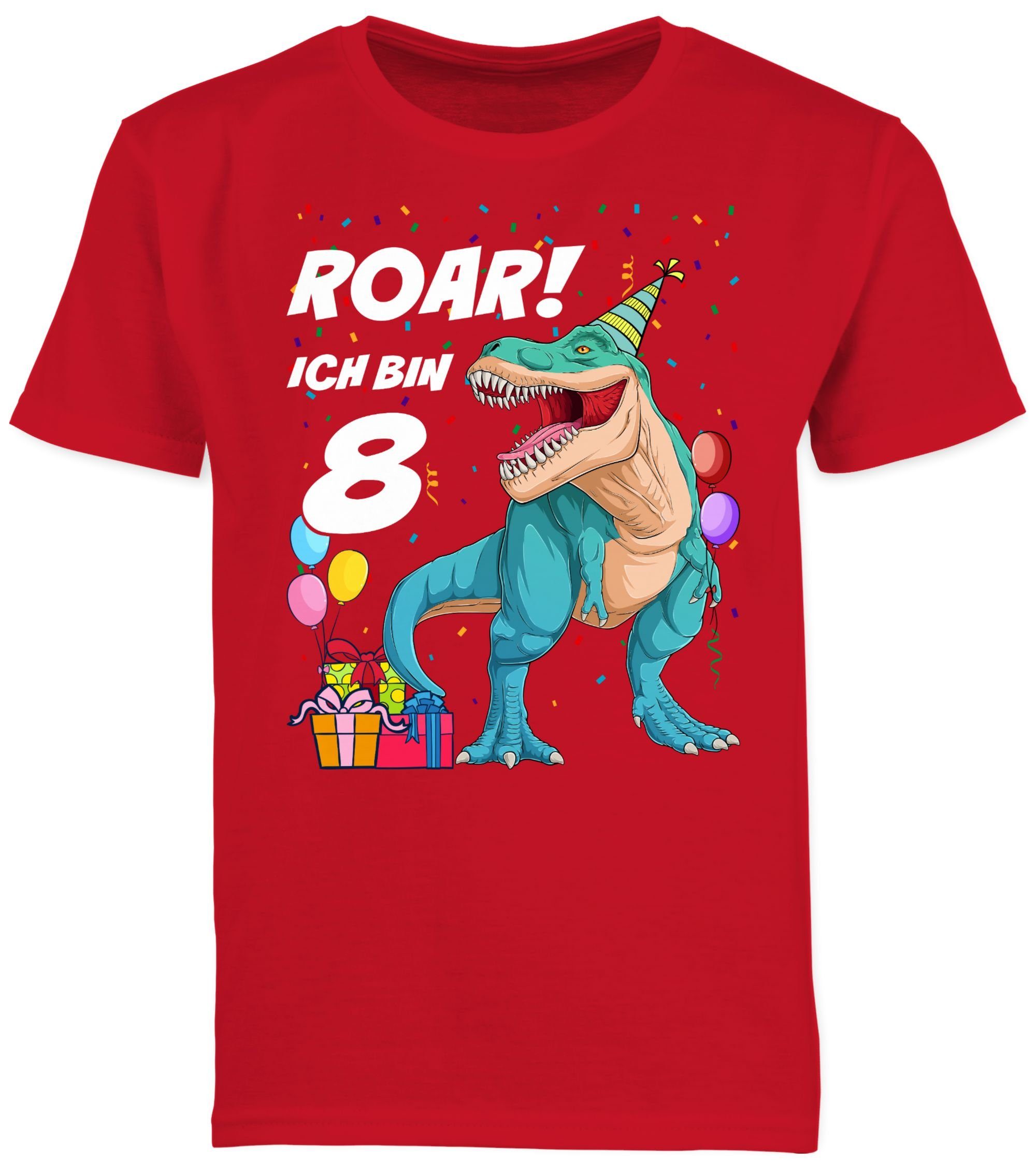 Shirtracer T-Shirt Ich bin 8. Dinosaurier 03 Jahre Rot - T-Rex 8 Geburtstag Dino