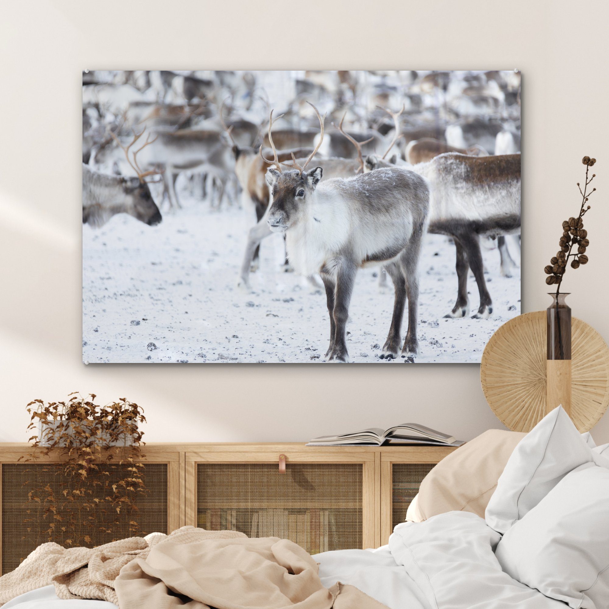 Wohnzimmer MuchoWow (1 Acrylglasbild - Schnee St), Acrylglasbilder & Winter, - Schlafzimmer Rentier