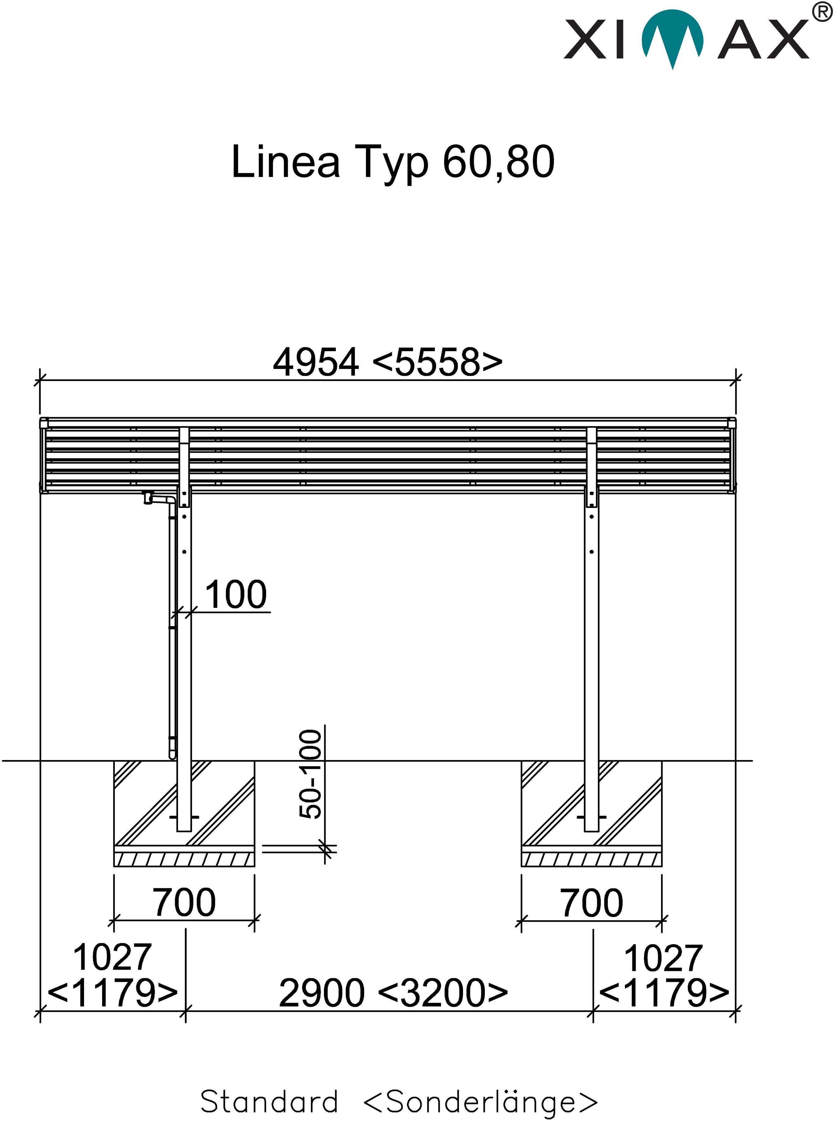 Sonderlänge/Breite 302x556 Typ Linea cm BxT: 80 Einzelcarport Einfahrtshöhe, Aluminium XL-schwarz, 240 Ximax cm,
