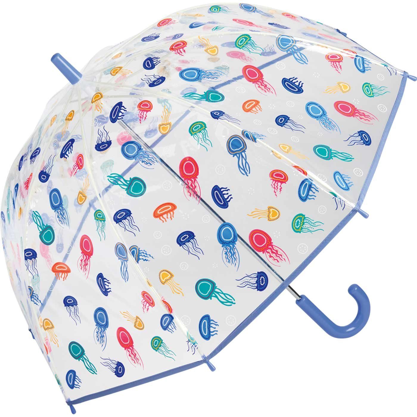 Colors Regen lustiges beim of Kinder-Glockenschirm Dach, Benetton United mit transparent-buntem Langregenschirm Quallen-Motiv Spaß für
