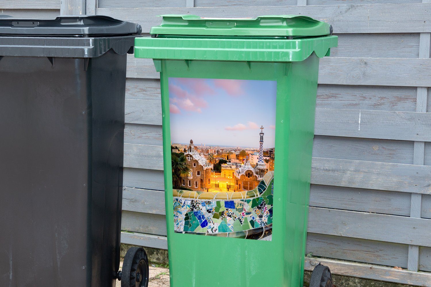 MuchoWow (1 Mülltonne, - Park - Container, Abfalbehälter Sticker, Mülleimer-aufkleber, Wandsticker Barcelona Architektur St),