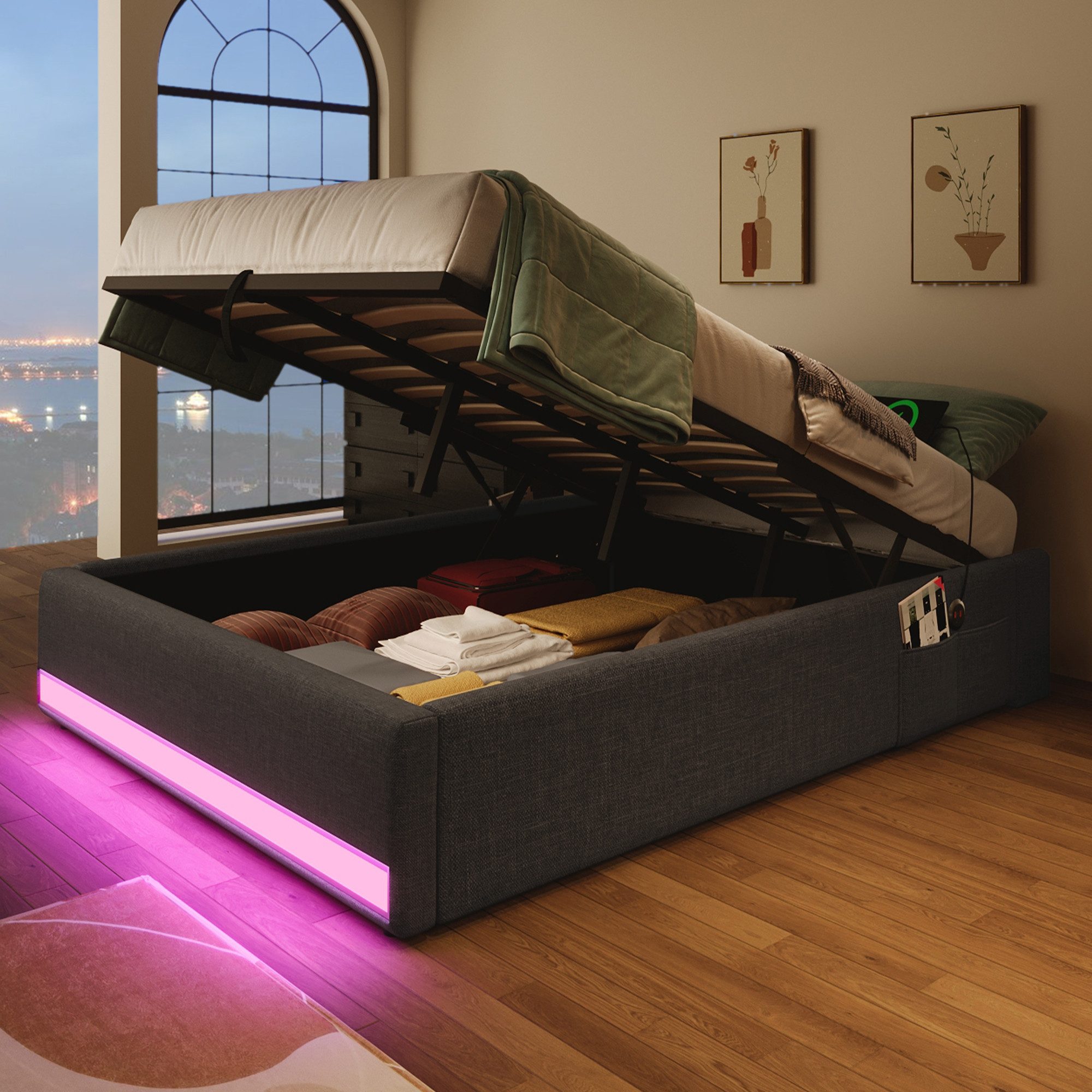 REDOM Polsterbett mit LED und USB/Typ-C günstig online kaufen