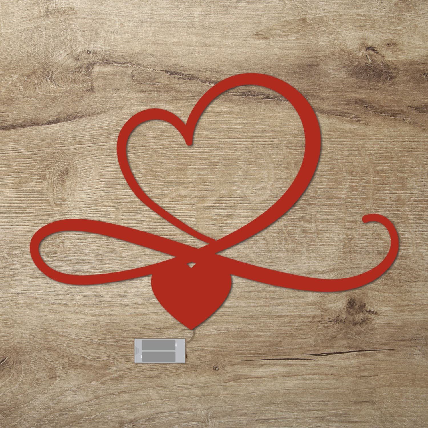Namofactur LED Dekolicht Unendlich Herzen - Dekoobjekt aus Holz mit Herz Motiv - Wand Lampe, Ohne Zugschalter/Stern, LED fest integriert, Warmweiß, Wanddekoobjekt Wohnzimmer Leuchte batteriebetrieben