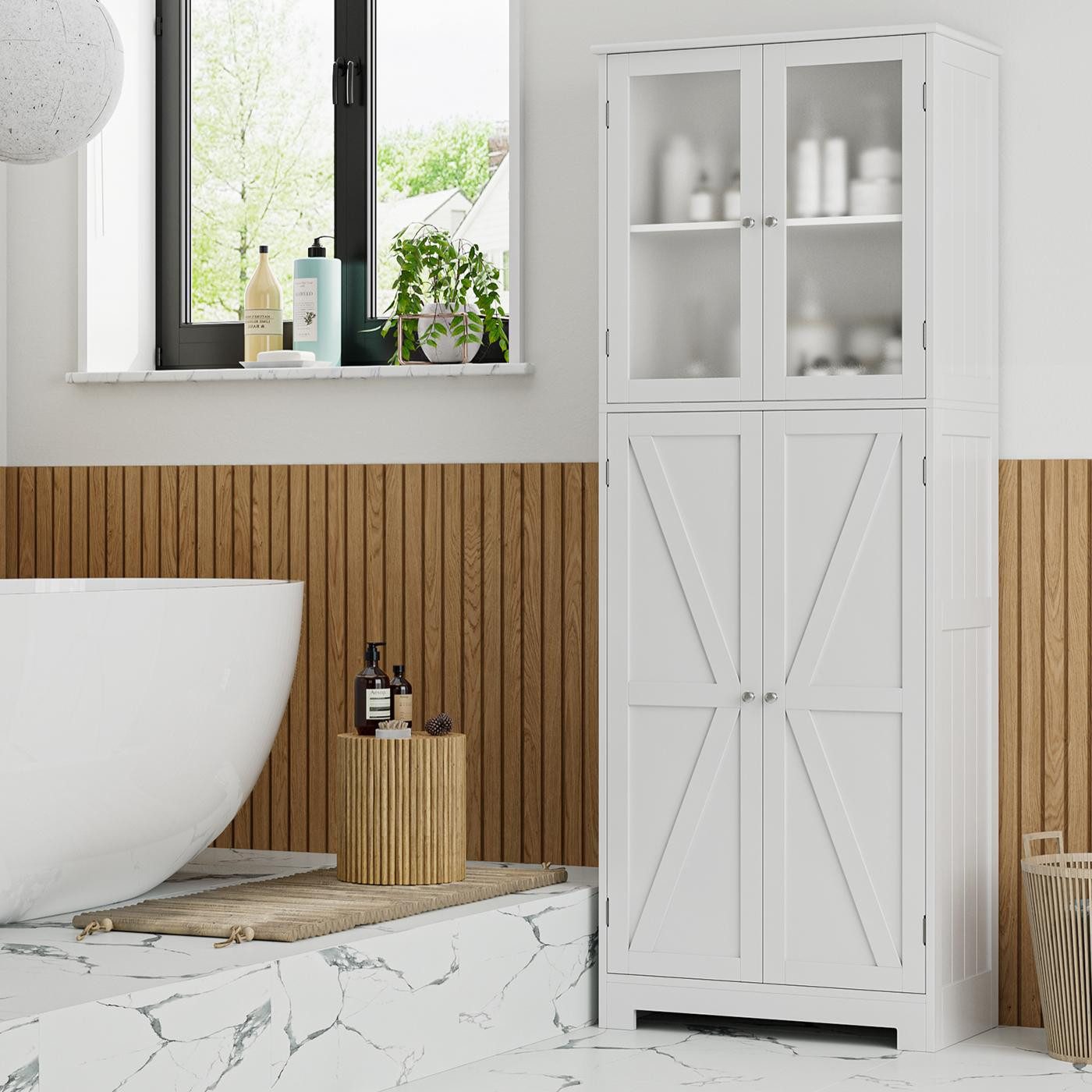 HOMECHO Hochschrank Badezimmerschrank mit 4 Türen, Weiß günstig online kaufen