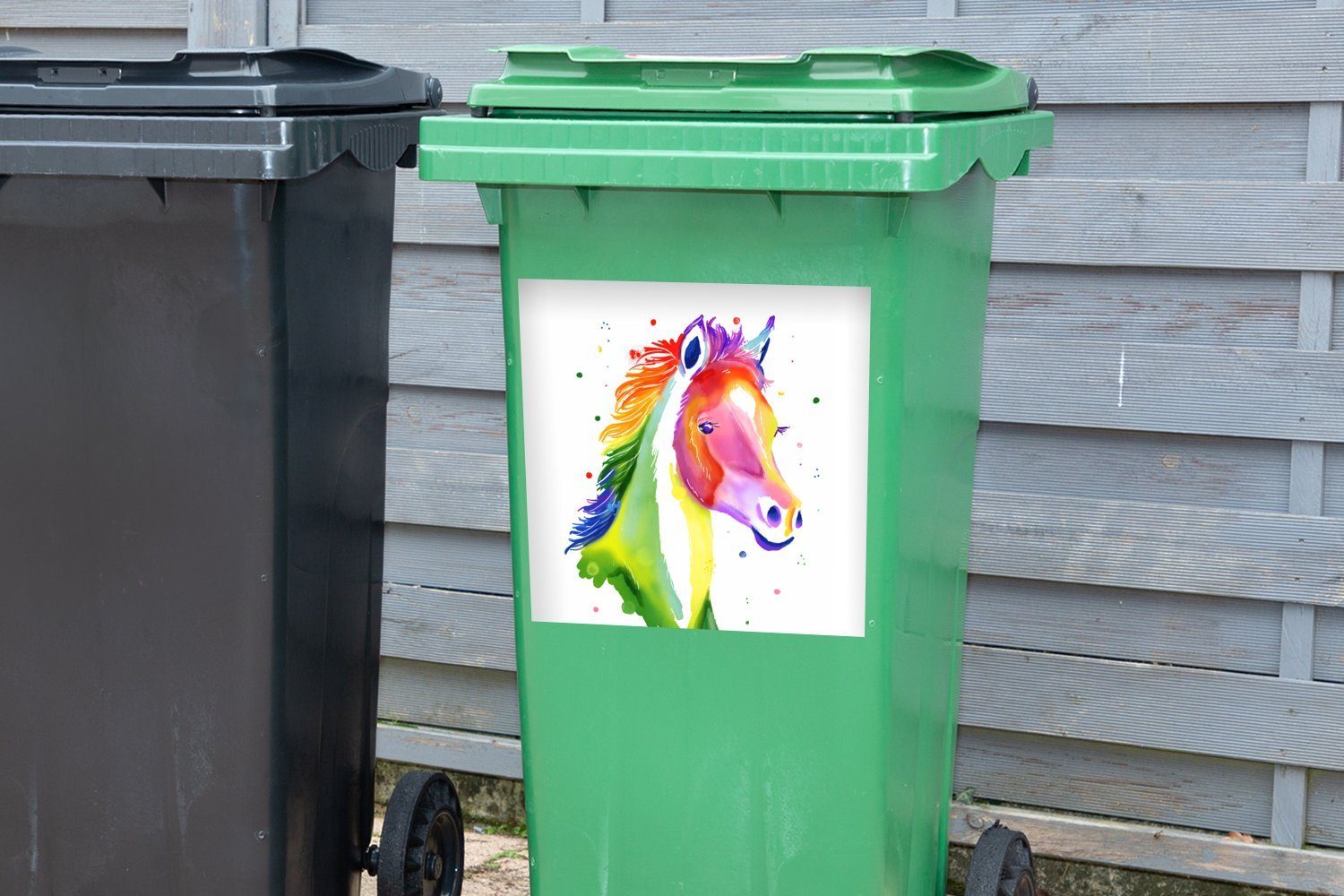 - Sticker, Container, (1 - Farben MuchoWow - Mädchen - St), Wandsticker Pferd Mädchen Kinder Mülltonne, Punkte - Abfalbehälter Mülleimer-aufkleber,