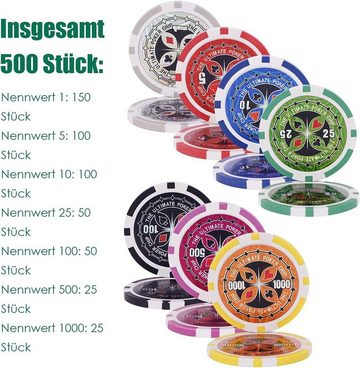 KOMFOTTEU Spiel, 500 Laserchips Pokerset, Pokerkoffer