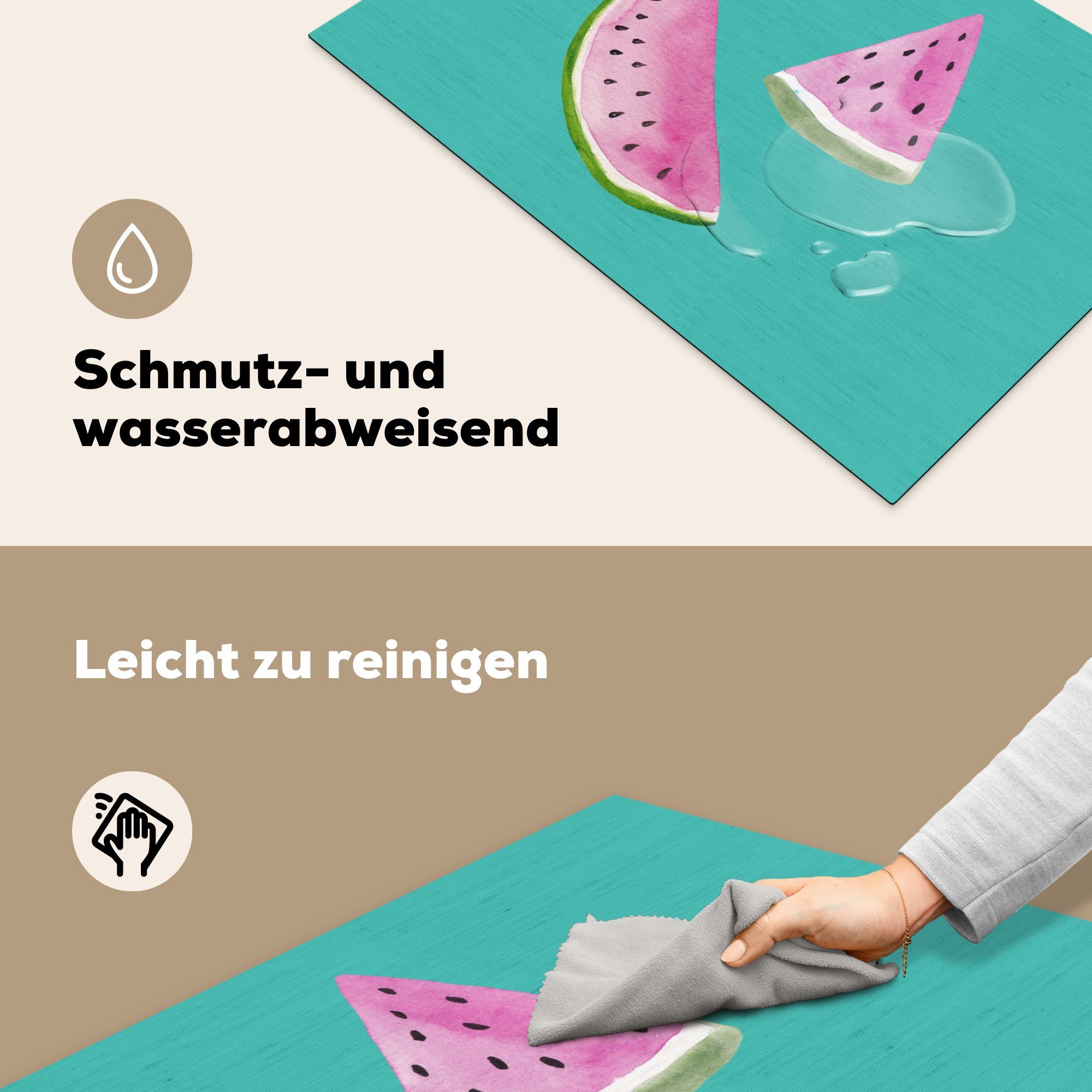 Vinyl, - MuchoWow Wassermelone tlg), cm, für Blau, küche, - (1 Induktionskochfeld 81x52 Ceranfeldabdeckung Schutz Obst die Herdblende-/Abdeckplatte