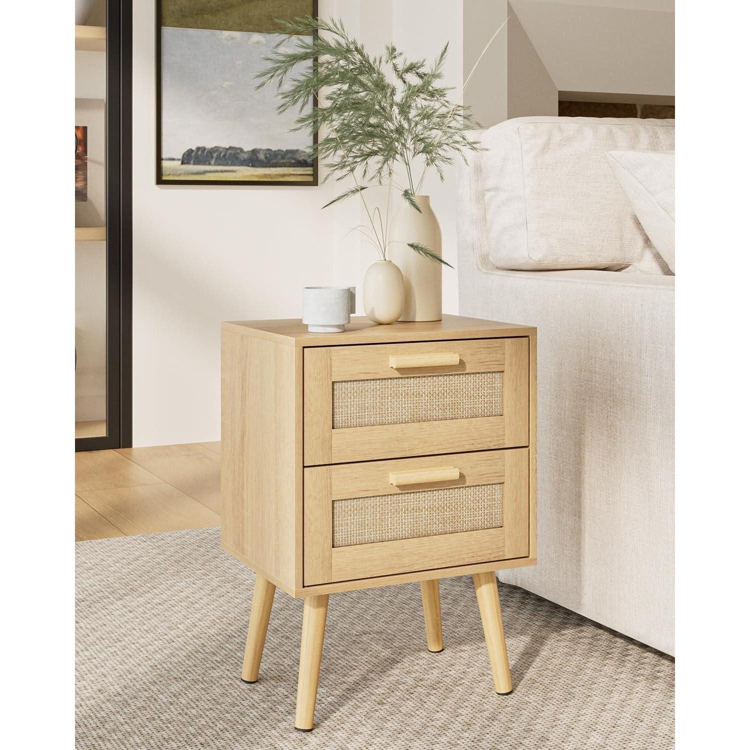 LuxusKollektion Nachttisch Nachttisch Rattan Beistelltisch Schublade Holz B günstig online kaufen