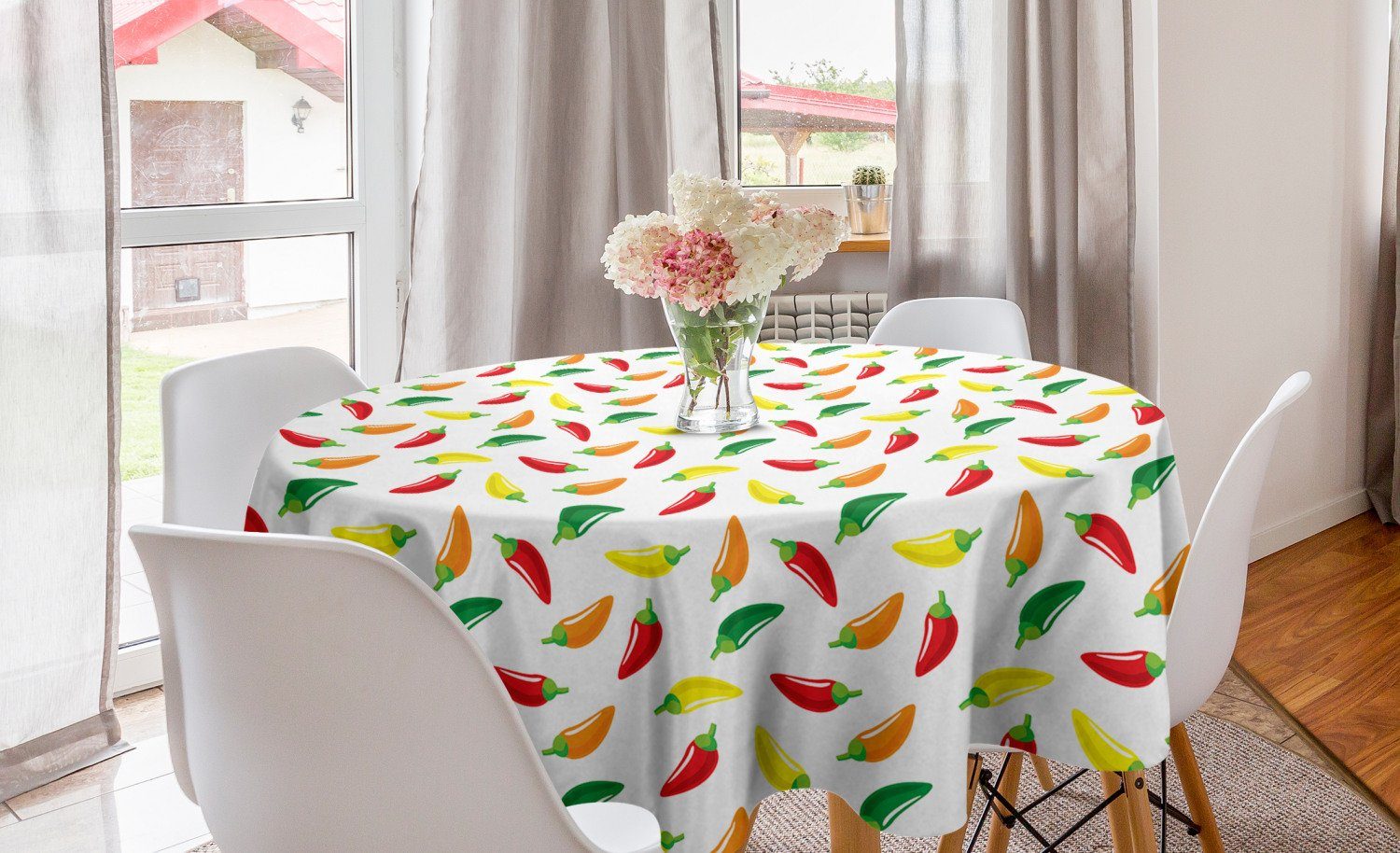 Abakuhaus Tischdecke Kreis Tischdecke Abdeckung für Esszimmer Küche Dekoration, Pfeffer Chili Pepper Muster Vegan