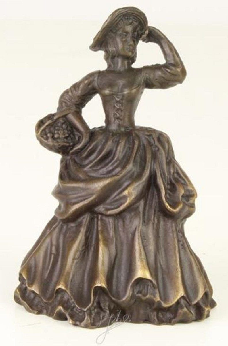 Casa Padrino Dekoobjekt Jugendstil Tischglocke Dame mit Korb Bronze / Gold 6,6 x 5,3 x H. 9 cm - Tischklingel Service Glocke aus Bronze - Hotel & Gastronomie Accessoires