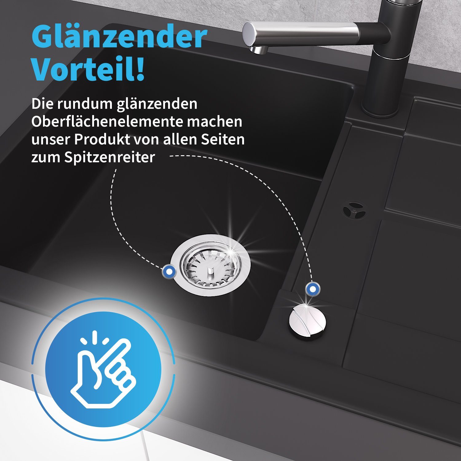 AQUADE Siebventil 114mm, 1-tlg., mit Drehexcenter und Abtropf-Überlauf für Küchenspüle