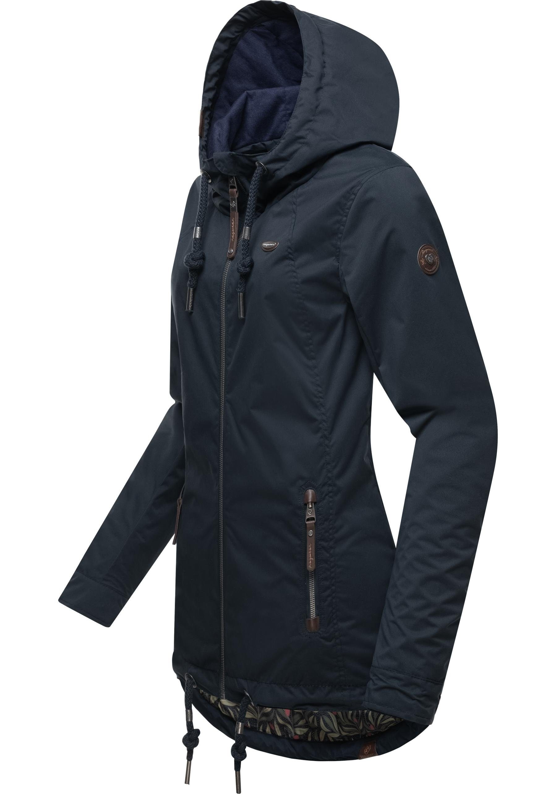 marine mit Kapuze stylische Übergangsjacke Outdoorjacke Ragwear Zuzka großer