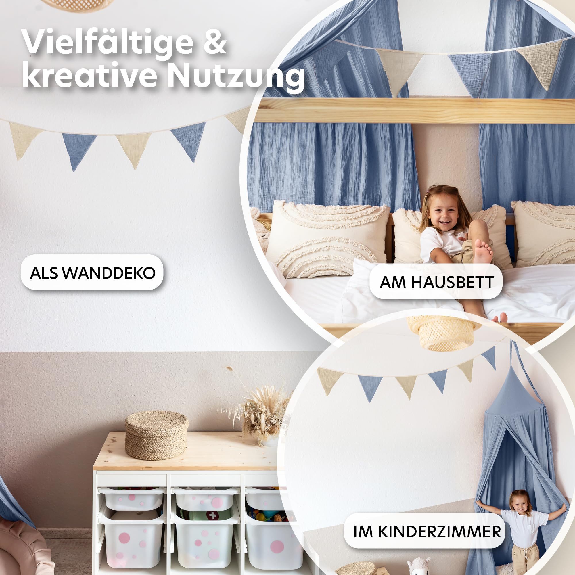 lilimaus Wimpelkette Sternenkette für Kinderzimmer - handgenähte Stoff-Girlande, handgefertigte Stoff-Girlande ca. 300 cm - Wimpel oder Sterne – Bild 2 von 5