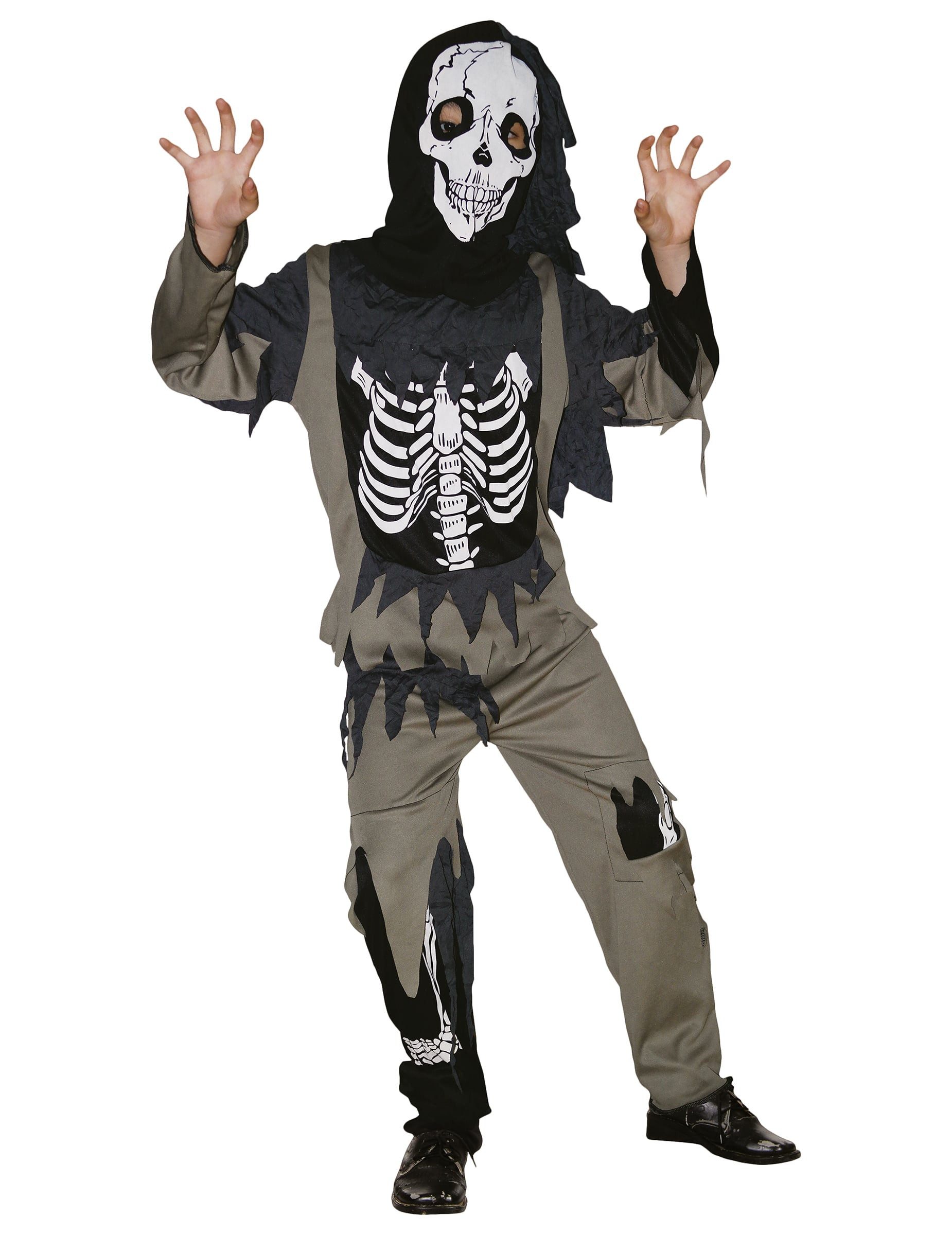 Kostüm Skelett-Kostüm für Kinder Halloweenkostüm schwarz-oliv