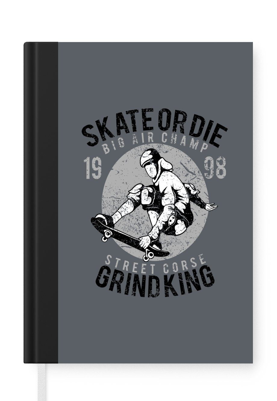 MuchoWow Notizbuch Skateboard - Haushaltsbuch Mann Notizheft, 98 Seiten, A5, Tagebuch, Vintage, - Journal, Merkzettel