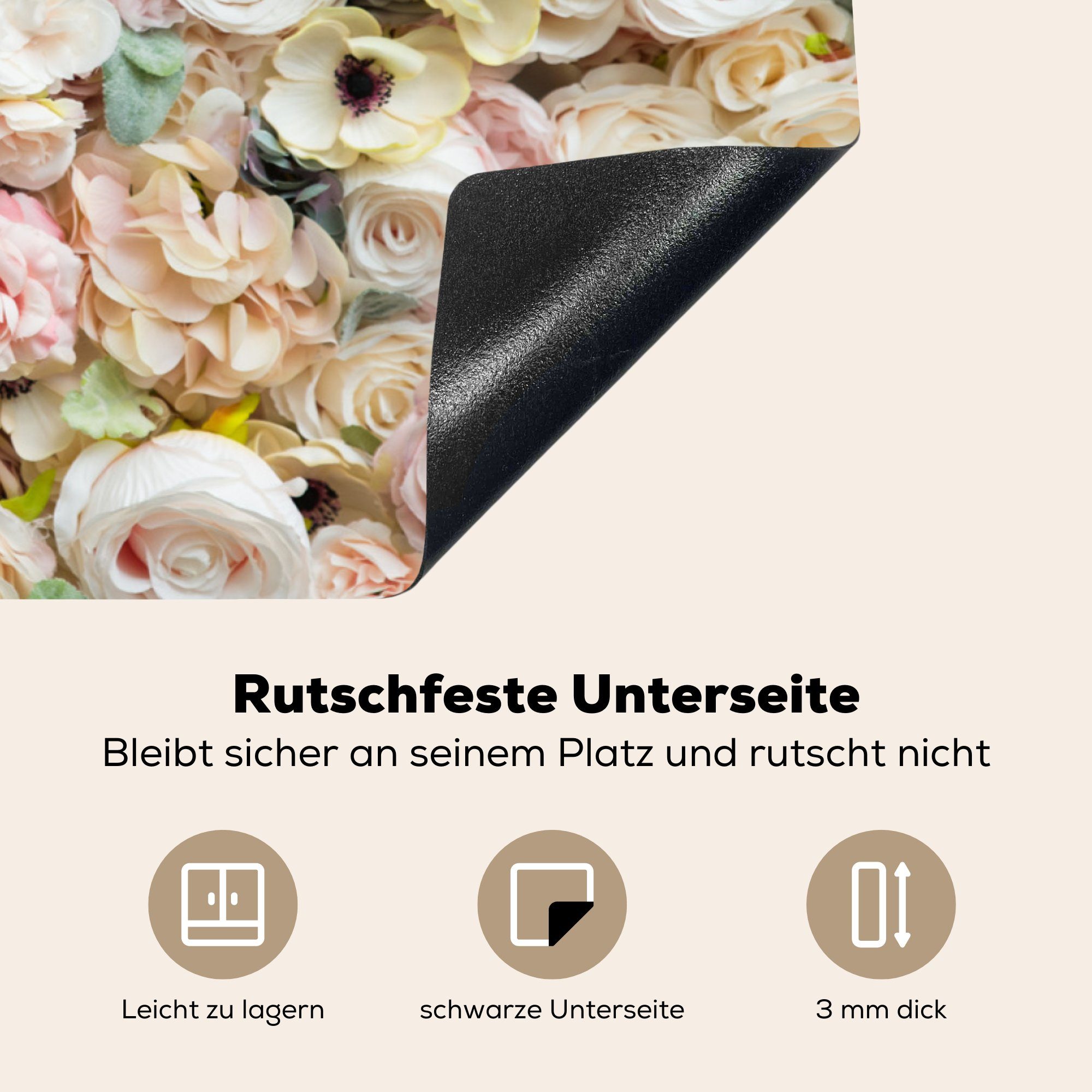- küche, tlg), 81x52 Pastell, Schutz für Rosen Blumen Ceranfeldabdeckung (1 cm, Vinyl, Induktionskochfeld Herdblende-/Abdeckplatte MuchoWow die -