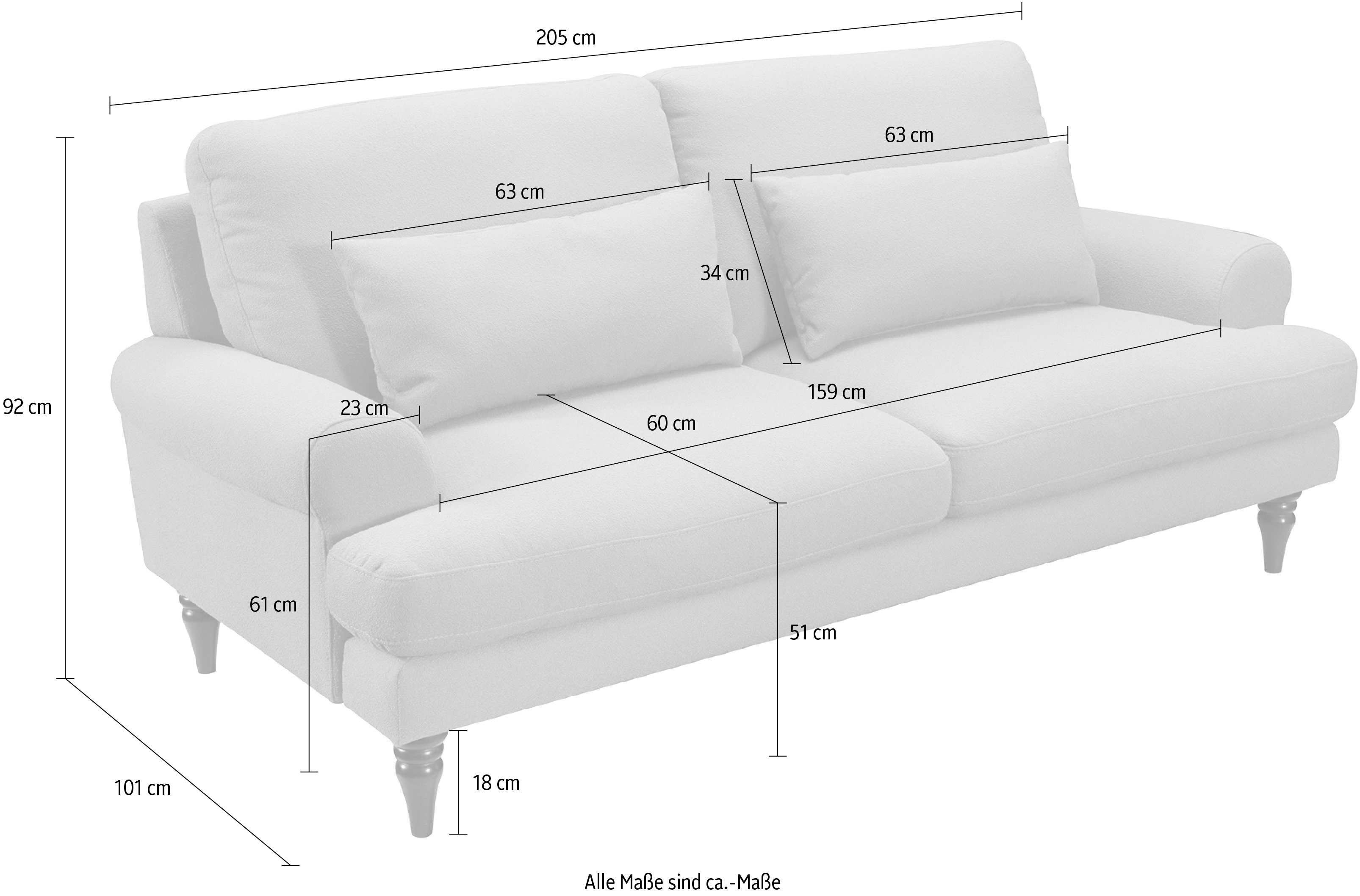 exxpo - sofa fashion 3-Sitzer, Schaumstoffflocken-Füllung, Zierkissen und inklusive Holzfüßen mit