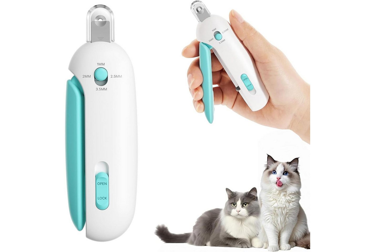 TUWENA Nagelknipser Katzennagelschere mit 3-Größen-Schneideloch & integriertem Nagelfeilen, Schützt vor zu tiefem Schnitt, Anti-Spritz, rutschfest, für Anfänger
