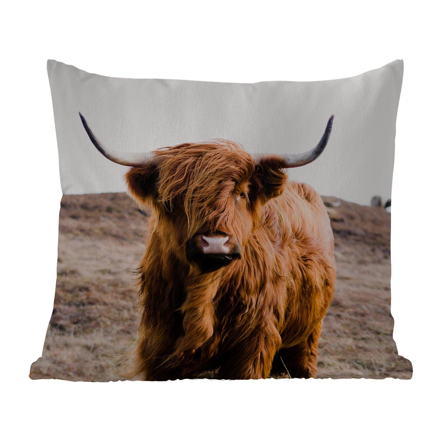 MuchoWow Dekokissen Schottische Landschaft Kissenhülle, - Braun Highlander - Outdoor - Kuh - Dekokissen, - Kissenbezüge, Natur, Dekokissenbezug, Tiere