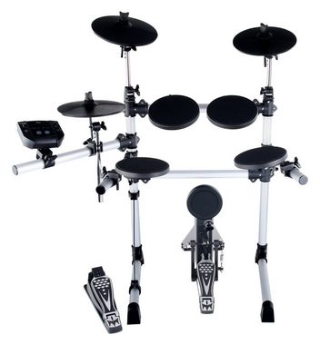 XDrum Elektrisches Schlagzeug XDrum DD-402 E-Drum-Set Komplettset inkl. Hocker, Kopfhörer und Schlagzeug-Schule, Crashbecken abstoppbar